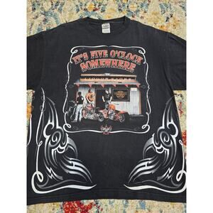 Biker Bar Motorcycle Harley Tribal Flames Graphic T-Shirt Double Sided Size M/L